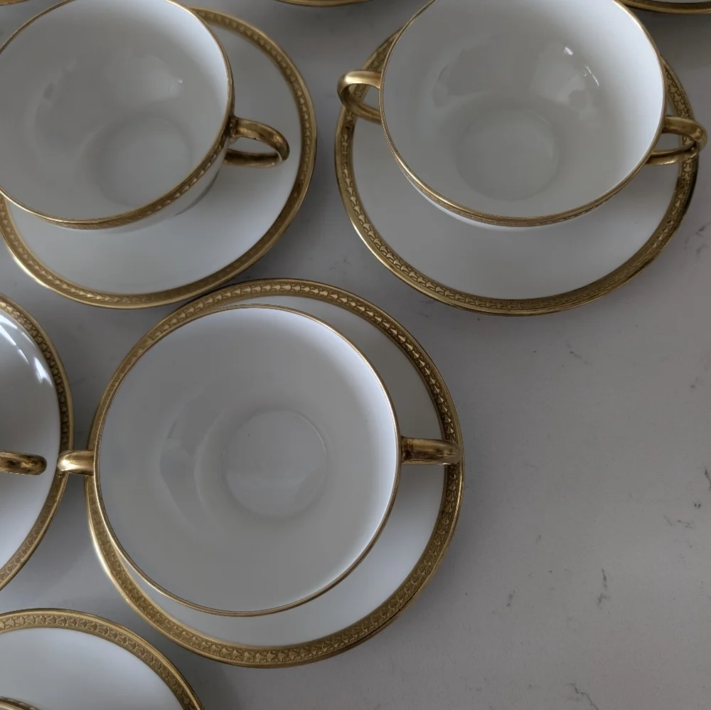 Limoges France William Guérin Circa 1900–1932 Soup Cup with Saucer Double Handle - Picture 6 of 16